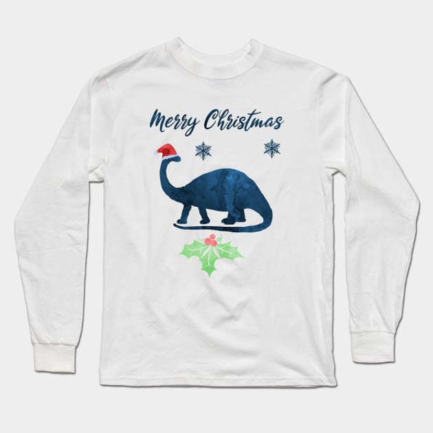 Christmas Dinosaur Brontosaurus Long Sleeve T-Shirt by TheJollyMarten